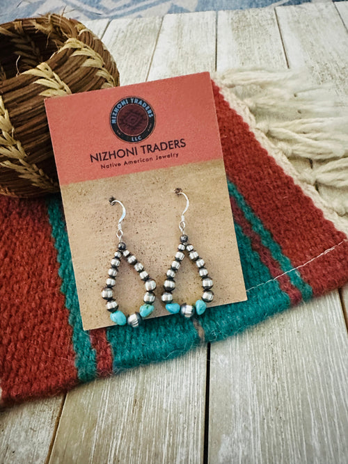 Handcrafted Turquoise & Sterling Silver Beaded Dangle Earrings