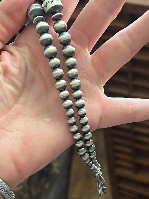 Handcrafted Sterling Silver Single Strand Beaded Statement Necklace by Rose Martin, 24” + 1-1/2”