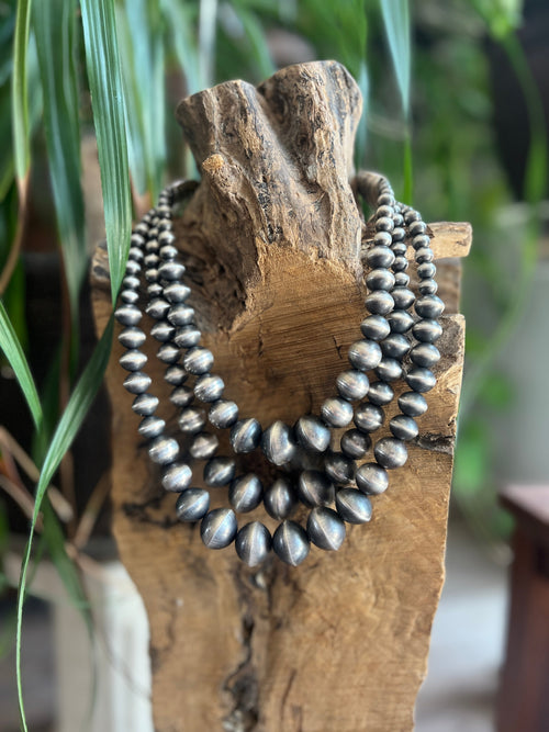 Navajo Sterling Silver Triple Strand Bead Statement Necklace by Rose Martin