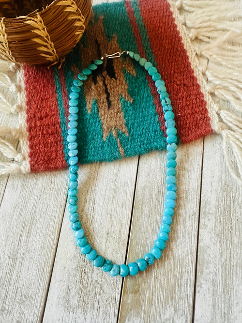 Navajo Turquoise & Sterling Silver 16” Beaded Necklace