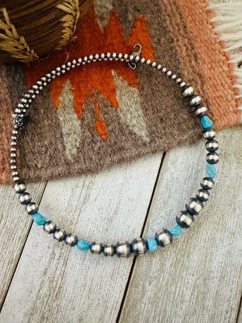 Navajo Turquoise & Sterling Silver Beaded Wrap Choker Necklace