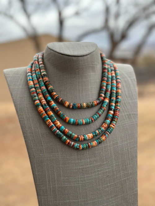 Navajo Kingman Turquoise & Spiny Sterling Silver 8mm Beaded Necklace
