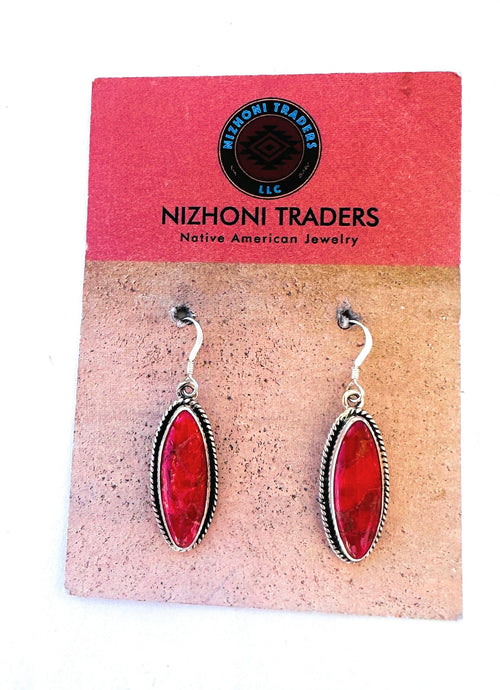 Navajo Sterling Silver Apple Coral Dangle Earrings