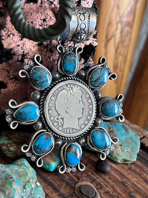 Rosella Paxson Sterling Silver and Egyptian Turquoise Coin Cluster Pendant