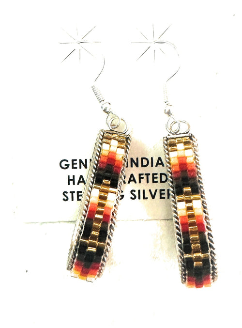 Navajo Handmade Multicolor Beaded Teardrop Dangle Earrings