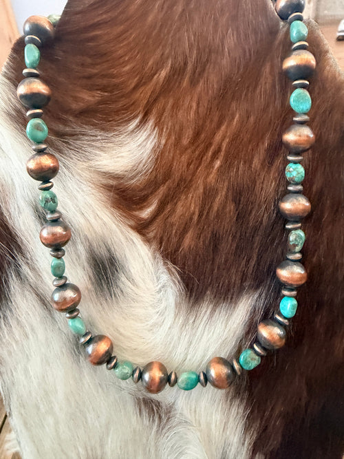 Handcrafted Turquoise & Copper 18” Beaded Necklace
