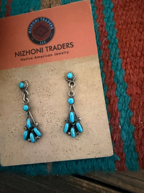 Handcrafted Old Pawn Sterling Silver & Turquoise Dangle Earrings