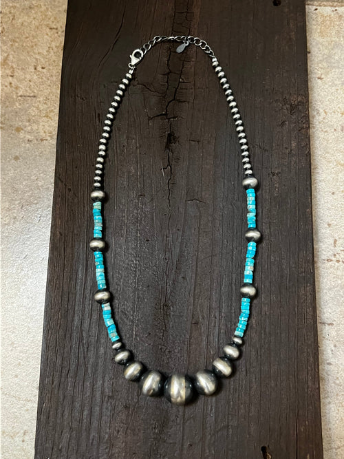 Handmade Sterling Silver & Turquoise Beaded Necklace