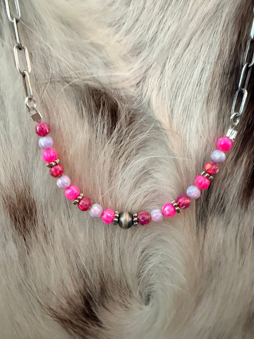 Handmade Sterling Silver & Fire Opal Beaded Necklace