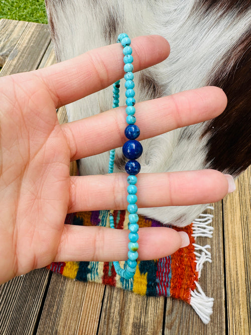Handcrafted Turquoise & Lapis 16” Beaded Necklace