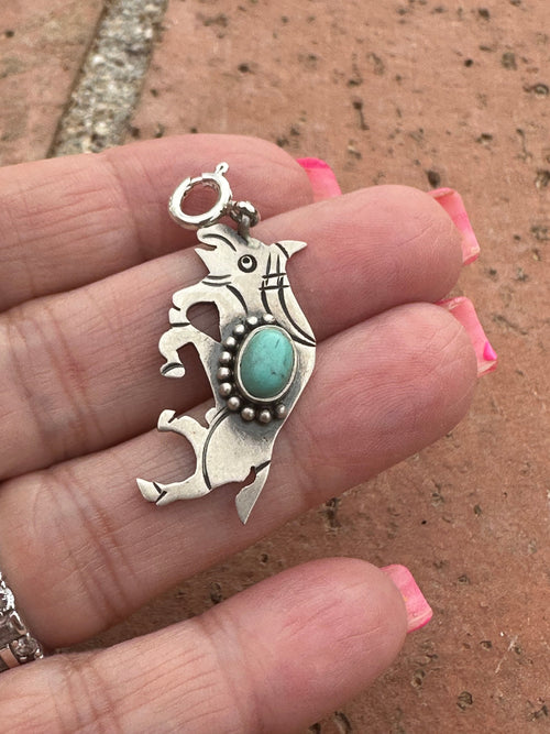 Sterling Silver Turquoise Southwest Rhino Charm