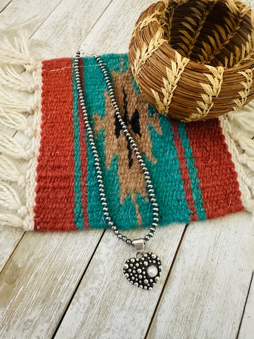 Navajo Freshwater Pearl & Sterling Silver Pearl Beaded Heart Necklace