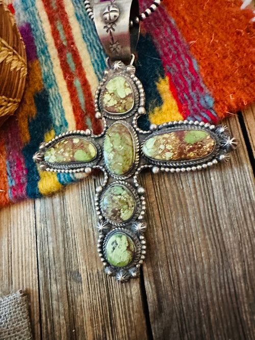 Handcrafted Sterling Silver & Egyptian Turquoise Cross Pendant by Rosella Paxson