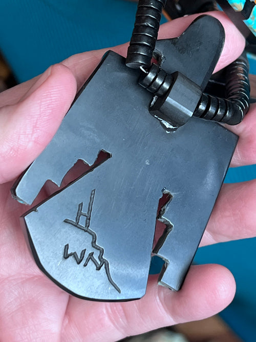 Handcrafted Inlay Turquoise and Apple Coral Thunderbird Tab Necklace & Earrings Set by Warren Nieto