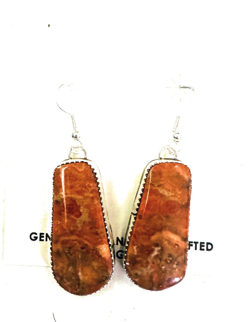 Navajo Sterling Silver Apple Coral Dangle Earrings