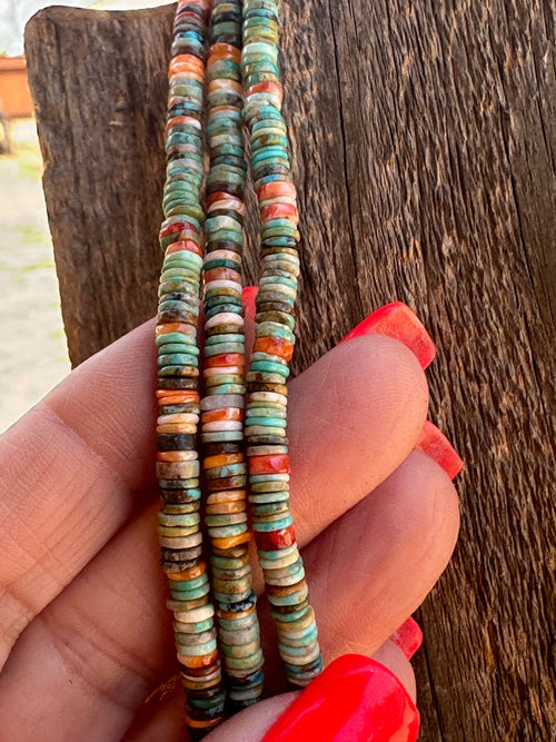 Navajo Kingman Turquoise & Spiny Sterling Silver 5mm Beaded Necklace