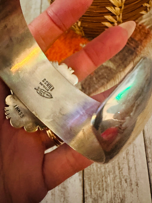 Old Pawn Navajo Hand Stamped Sterling Silver Cuff Bracelet by Wes Craig