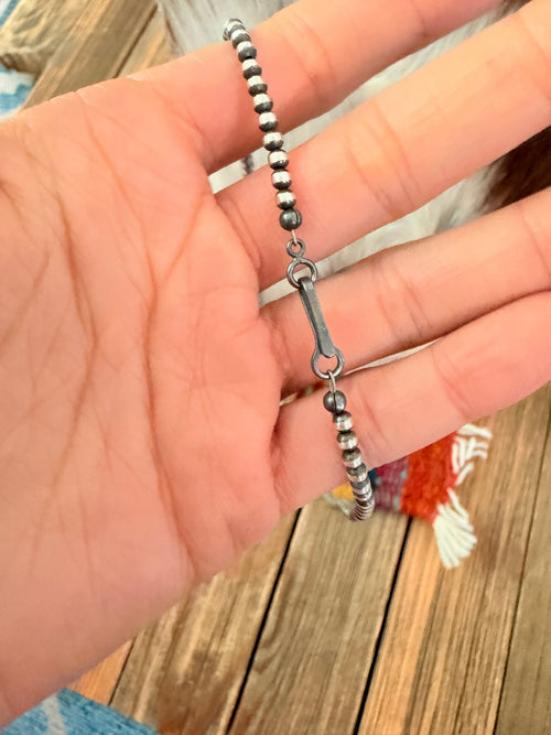 Handcrafted Mother of Pearl and Sterling Silver Pearl Star Beaded Necklace