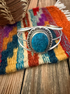 Handcrafted Old Pawn Sterling Silver & Turquoise Cuff Bracelet