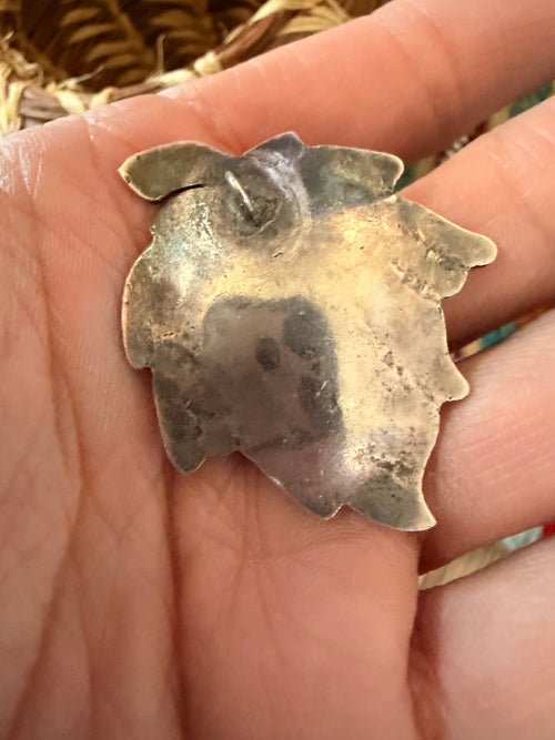 Old Pawn Handcrafted Turquoise and Sterling Silver Leaf Pendant