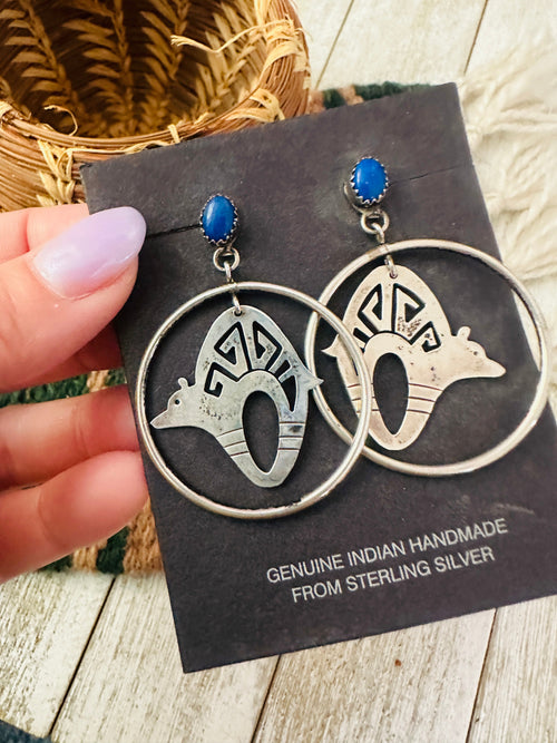 Old Pawn Navajo Sterling Silver & Lapis Fetish Bear Dangle Earrings