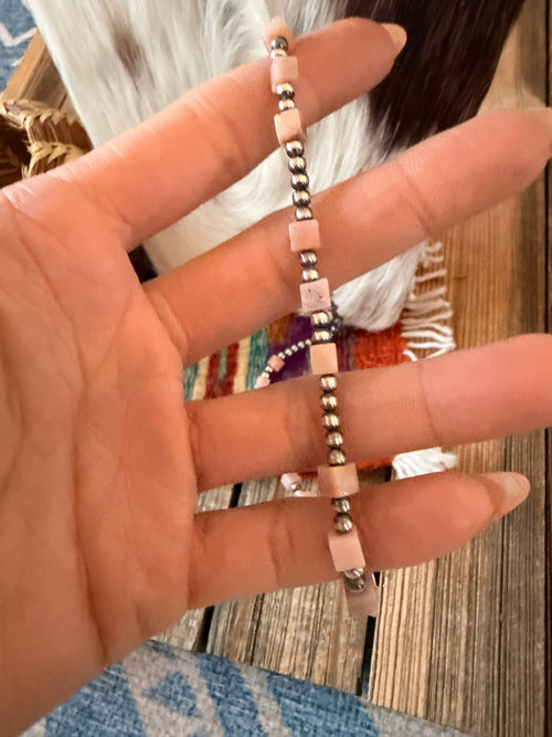 Handcrafted Queen Pink Conch and Sterling Silver Pearl Beaded Necklace