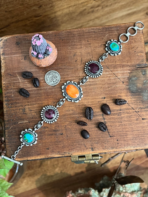 Diane Wylie Handcrafted Sterling Silver, Spiny Oyster, Turquoise & White Buffalo Link Bracelets