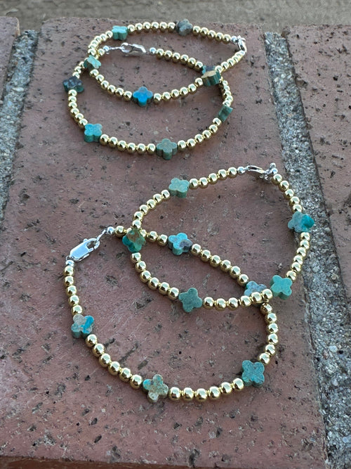 Cle’vara Navajo Turquoise, Gold & Sterling Silver Beaded Necklace and Bracelets