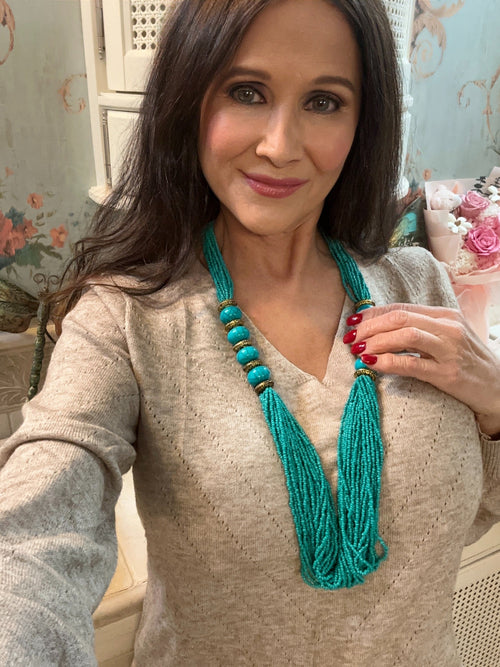 Turquoise Colored Beaded Strand Necklace