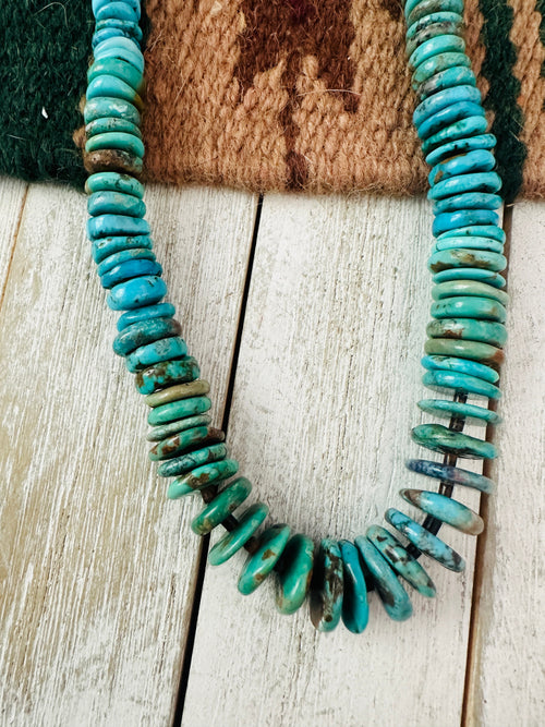 Navajo Turquoise and Sterling Silver Beaded Necklace 18”