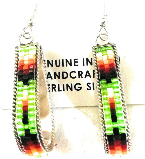 Navajo Handmade Multicolor Beaded Teardrop Dangle Earrings