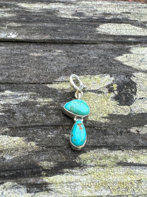 Sterling Silver and 2 Stone Turquoise Charm