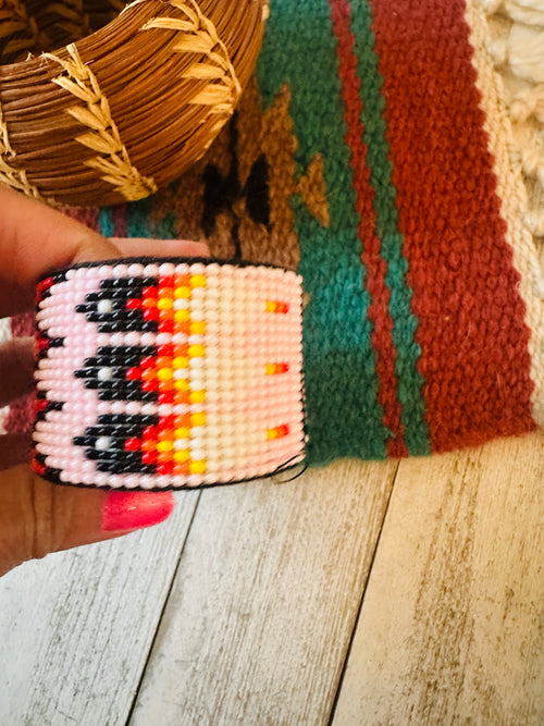 Navajo Made Beaded Leather Bracelet