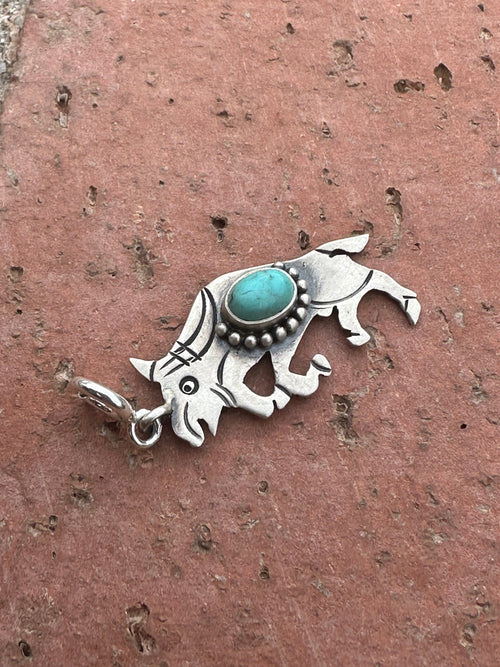 Sterling Silver Turquoise Southwest Rhino Charm