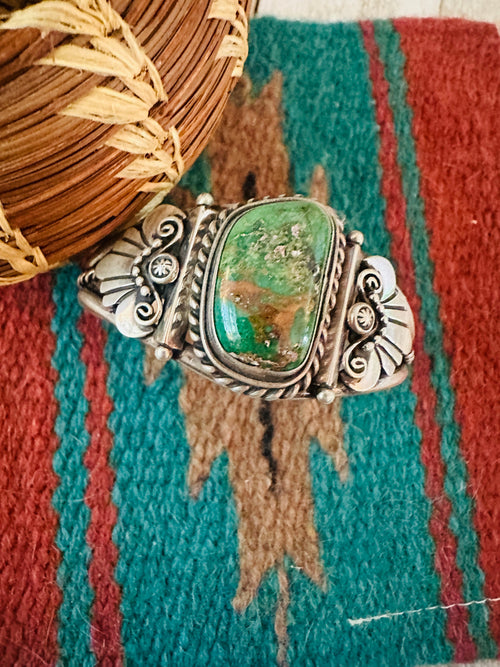 Handcrafted Old Pawn Sterling Silver & Carico Lake Turquoise Cuff Bracelet