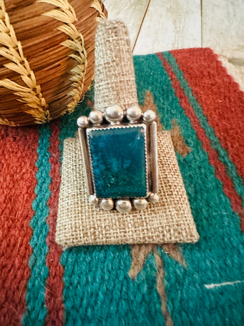 Old Pawn Handcrafted Turquoise & Sterling Silver Ring Size 16