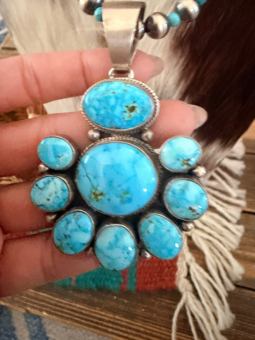 Handcrafted Turquoise & Sterling Silver Cluster Beaded Necklace