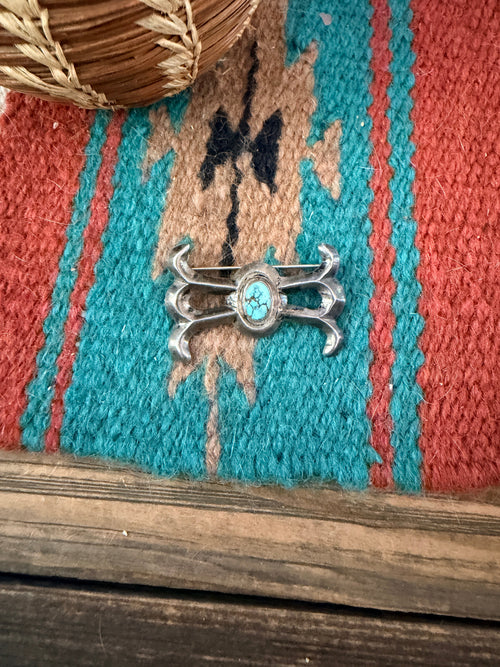 Old Pawn Handcrafted Turquoise and Sterling Silver Brooch