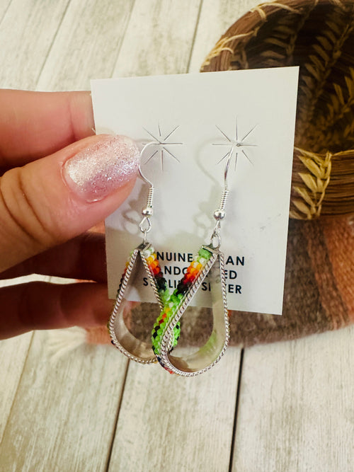 Navajo Handmade Multicolor Beaded Teardrop Dangle Earrings