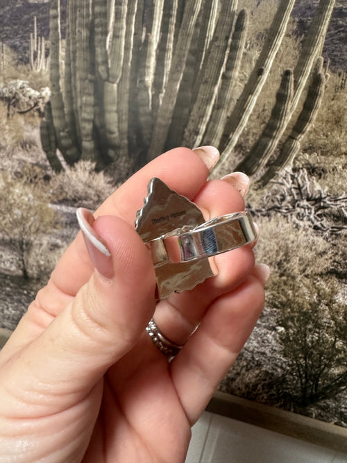 Beautiful Handmade Sonoran Mountain Turquoise , CZ And Sterling Silver Adjustable Ring