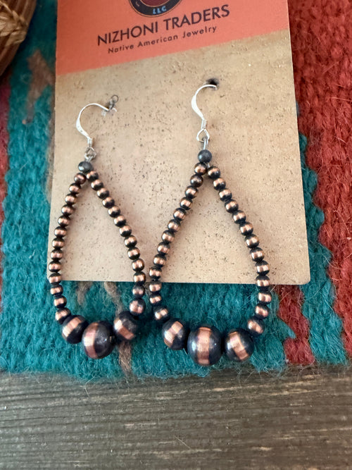 Handcrafted Copper Beaded Dangle Hoop Earrings