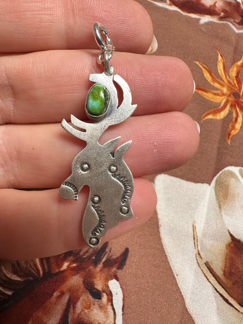 Handmade Sterling Silver and Sonoran Mountain Turquoise REINDEER Charm