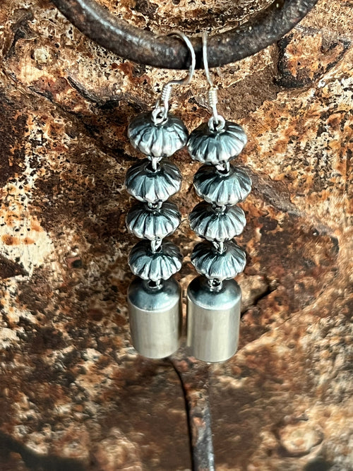 Navajo Handmade Sterling Linked Bead Earrings by Crystal Haley