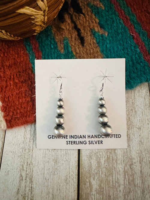 Navajo Sterling Silver Pearl Graduated Beaded Dangle Earrings