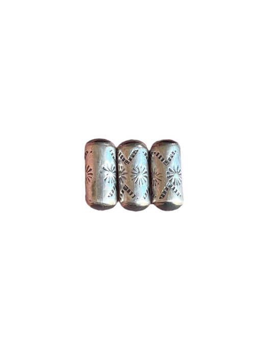 Handmade Stamped Sterling Silver Barrel Beads, The Firework