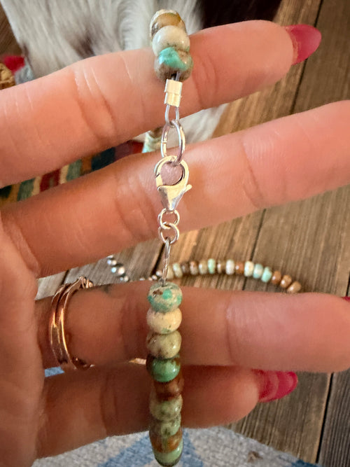 Handcrafted Turquoise & Sterling Silver Beaded Jacla Necklace