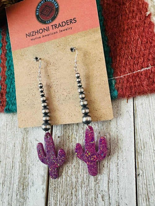 Summer Lovin’ Navajo Sterling Silver Pearl Beaded Opal Cactus Dangle Earrings