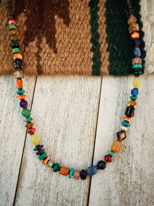 Navajo Multi Stone & Sterling Silver Beaded 18” Necklace