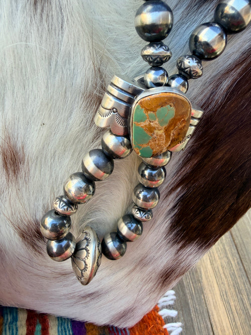 Handcrafted Turquoise & Sterling Silver Beaded Double Sided Jacla Necklace