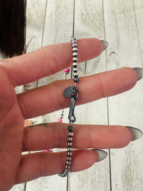Navajo Sterling Silver & Pink Mojave Beaded Necklace